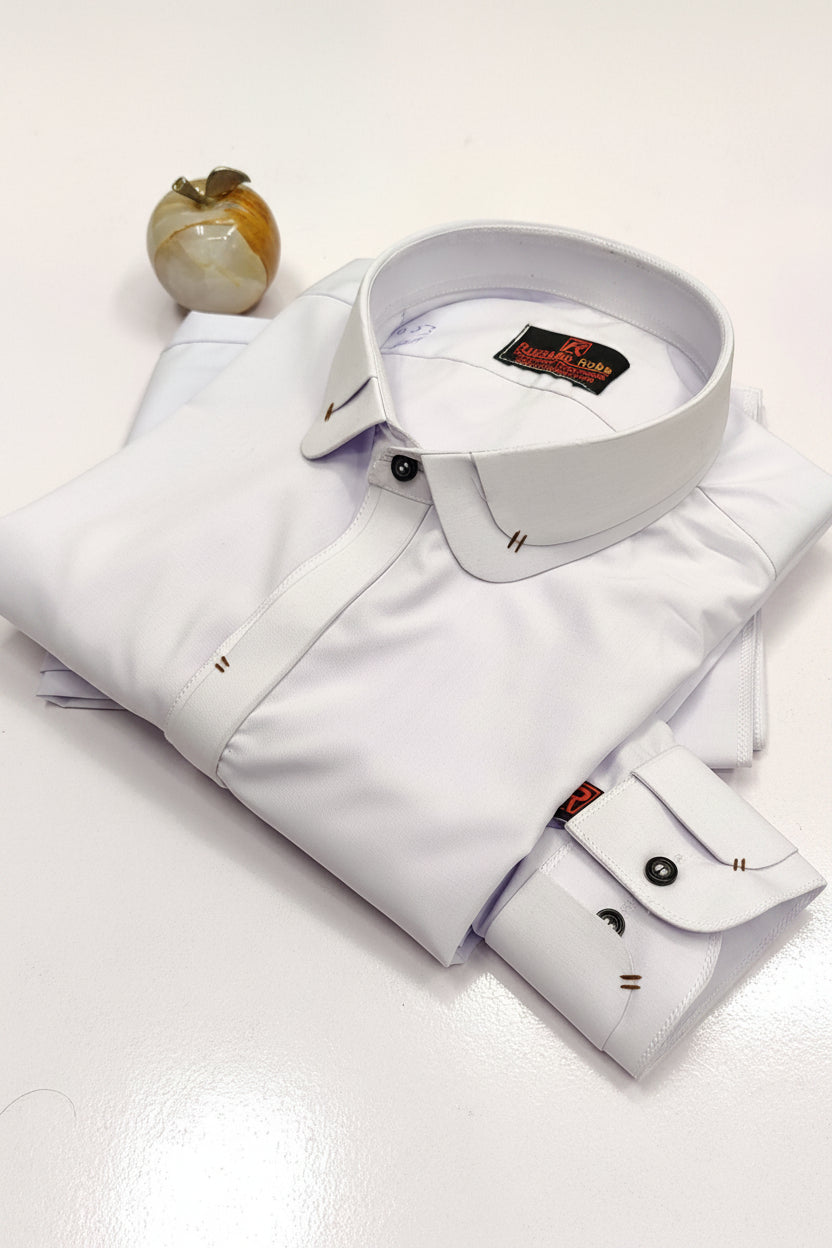 White double collar men's shalwar kameez, Wash & Wear fabric