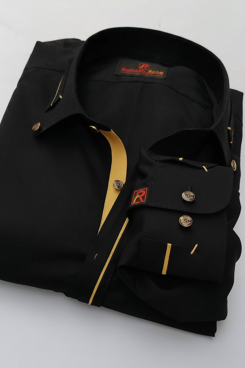 Black men's shalwar kameez, Wash & Wear fabric, front view