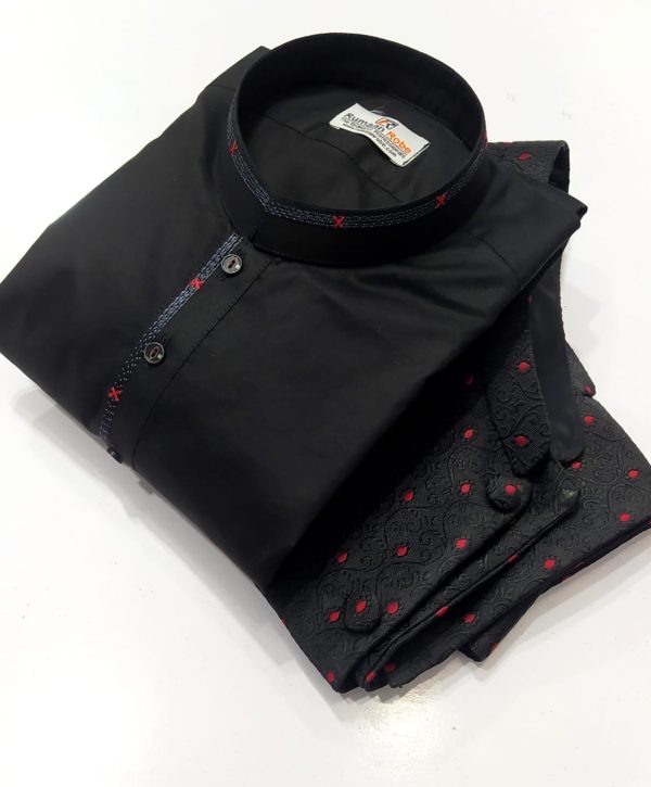 Black Shalwar Kameez and Embroidery Black Waistcoat Designs Mens Clothing SM60