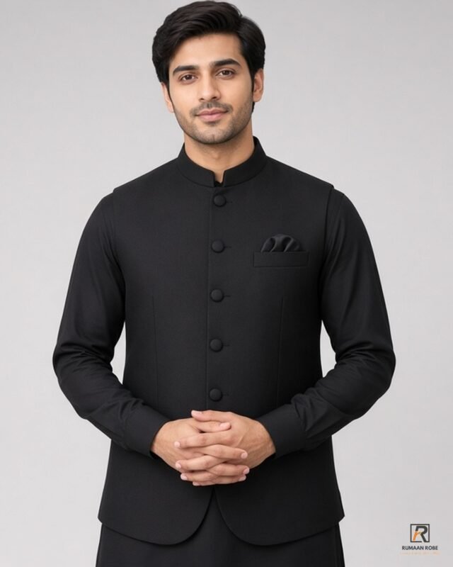 Black Signature Three Piece studio front – Rumaan Robe