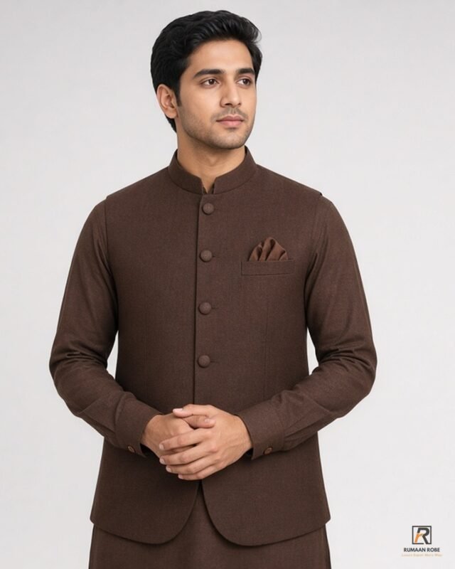 Chocolate Brown Signature Three Piece studio hero – Rumaan Robe