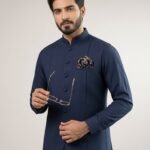 Navy Signature Three Piece full front – Rumaan Robe