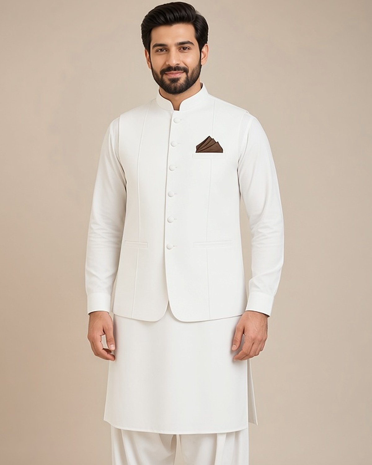 01-model-front White Classic Three Piece – model
