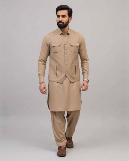 Khaki Bespoke Three Piece – studio