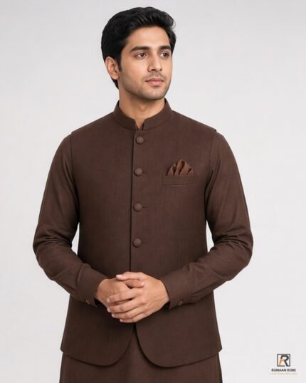 Chocolate Brown Signature Three Piece three-quarter – Rumaan Robe