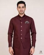 Maroon Signature Three Piece studio view 2 – Rumaan Robe