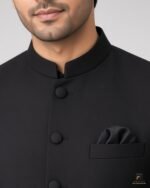 Black Signature Three Piece collar craftsmanship close-up – Rumaan Robe