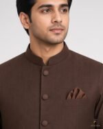 Chocolate Brown Signature Three Piece collar close-up – Rumaan Robe
