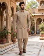 Khaki Bespoke Three Piece – courtyard