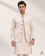 Cream signature three-piece suit mid standing – Rumaan Robe