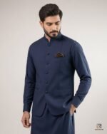 Navy Signature Three Piece three-quarter view – Rumaan Robe