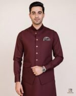 Maroon Signature Three Piece studio view 3 – Rumaan Robe