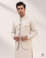 Cream signature three-piece suit waistcoat detail – Rumaan Robe