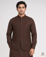 Chocolate Brown Signature Three Piece alternate pose – Rumaan Robe