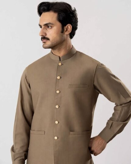 Olive Brown Bespoke Three Piece – side view