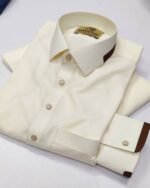 Cream Brown-Trim Signature Kameez Shalwar – front