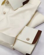 Cream Brown-Trim Signature Kameez Shalwar – cuff detail