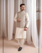 Stone Grey Bespoke Three Piece – walking view