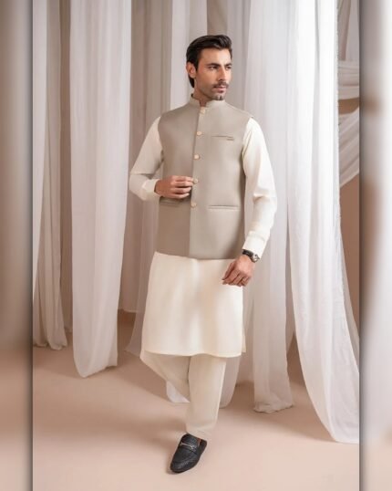 Stone Grey Bespoke Three Piece – walking view