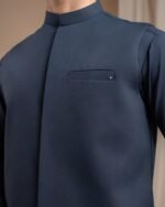 Navy Blue Bespoke Three Piece – collar and pocket close-up