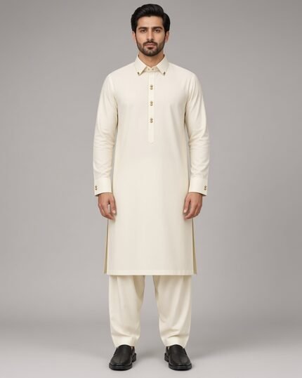 Cream Boski Bespoke Kameez Shalwar