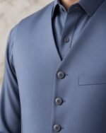 Classic Steel Blue Three-Piece Waistcoat Set | Rumaan Robe - Image 4