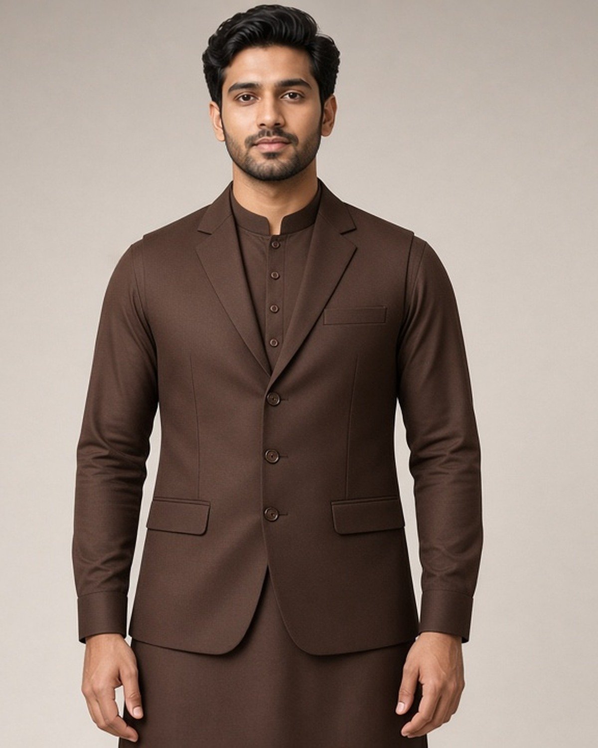 rr-classic-brown-3pc-front-1200x1500 Classic Chocolate Brown Three-Piece Waistcoat Set - Image 1