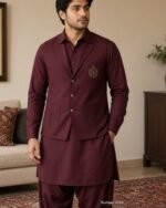 Classic Burgundy Three-Piece Waistcoat Set - Image 5