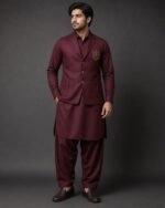 Classic Burgundy Three-Piece Waistcoat Set - Image 3