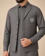 Classic Charcoal Grey Three-Piece Waistcoat Set | Rumaan Robe