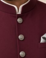 Maroon Classic Three Piece waistcoat with white kameez shalwar – Rumaan Robe