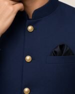 Navy Gold-Button Classic Three Piece – Kameez Shalwar with Waistcoat - Image 3