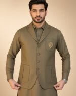 Classic Olive Three-Piece Waistcoat Set | Rumaan Robe