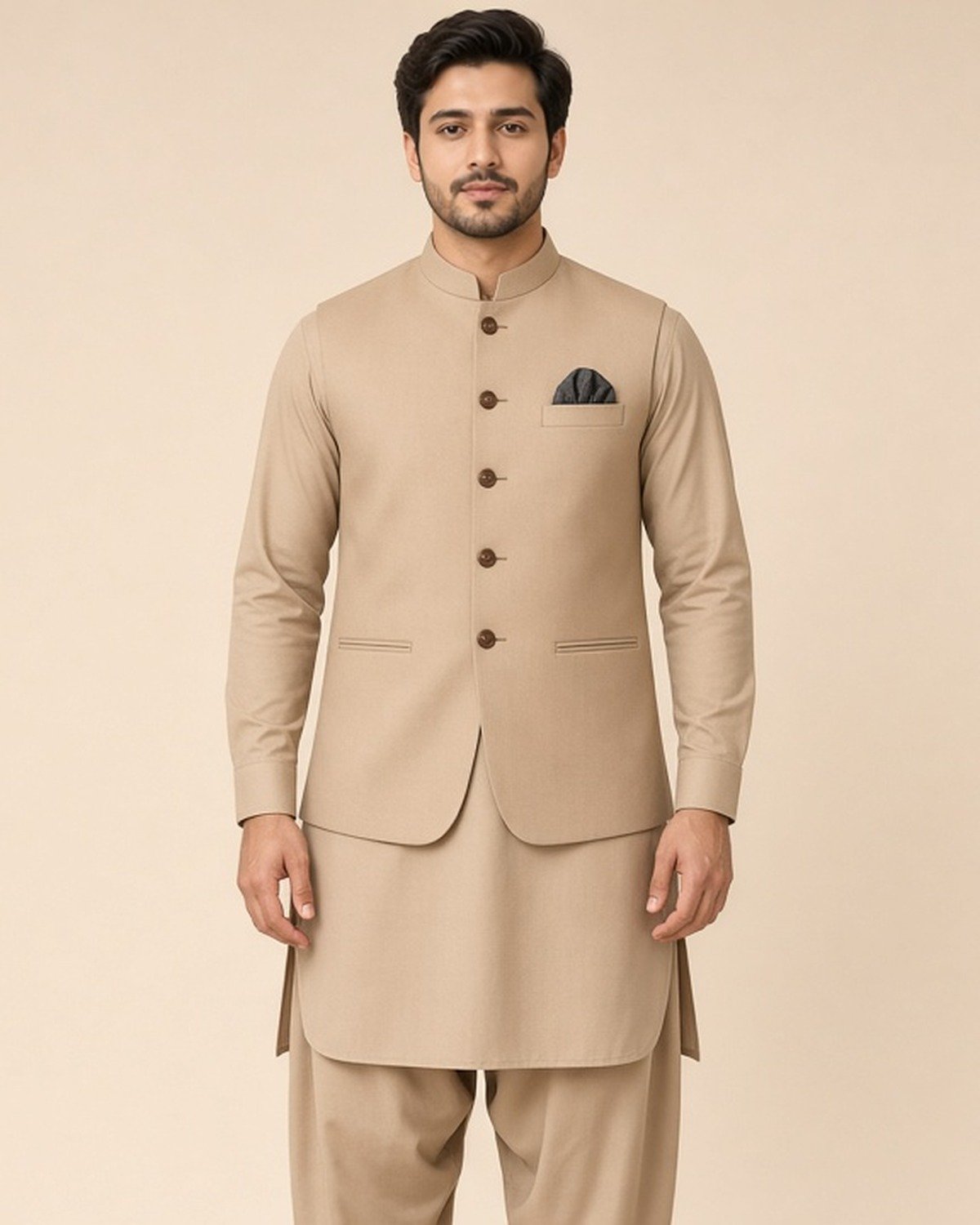 rr-classic-tan-3pc-front-1200x1500 Classic Sand Tan Three-Piece Waistcoat Set - Image 1