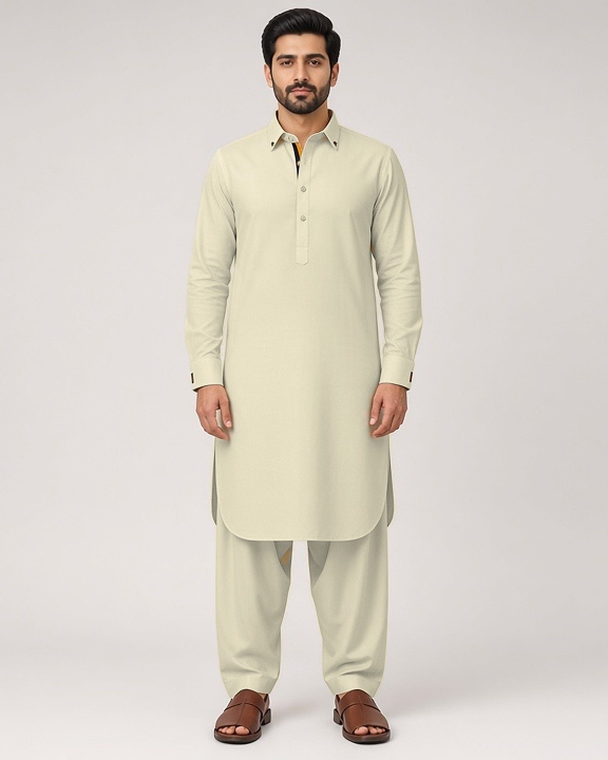 rr-signature-cream-ks-01-model-v2-1200x1500 Butter Cream Signature Kameez Shalwar - Image 1