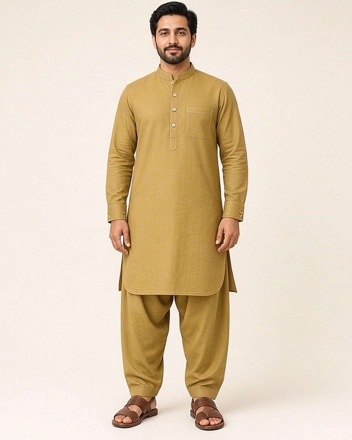 rr-signature-mustard-ks-01-model-1200x1500 Mustard Signature Kameez Shalwar - Image 1