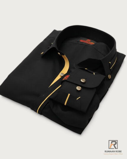 Black Gold-Trim Classic Kameez Shalwar front