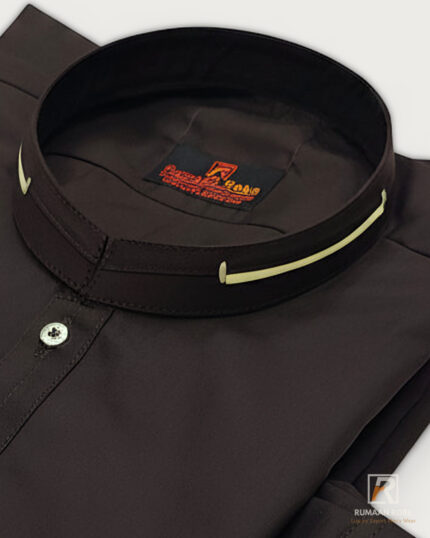 Chocolate brown Classic kameez shalwar collar with cream piping