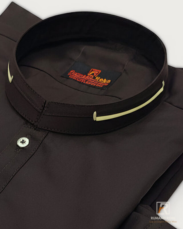 Chocolate brown Classic kameez shalwar collar with cream piping