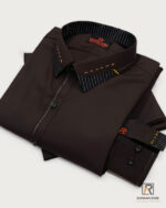 Dark Brown Pinstripe-Collar Classic Kameez Shalwar front