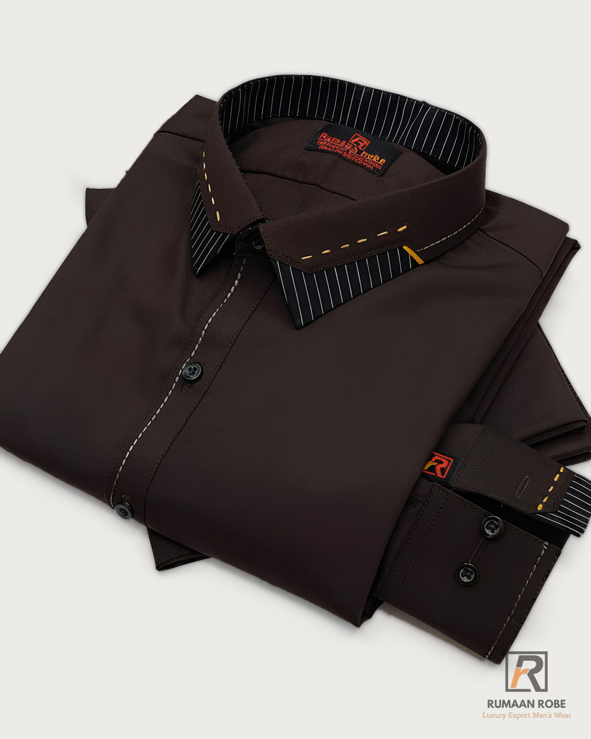 rr-classic-darkbrown-pinstripe-01-main Dark Brown Pinstripe-Collar Classic Kameez Shalwar front