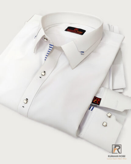 White Blue-Stripe Classic Kameez Shalwar front