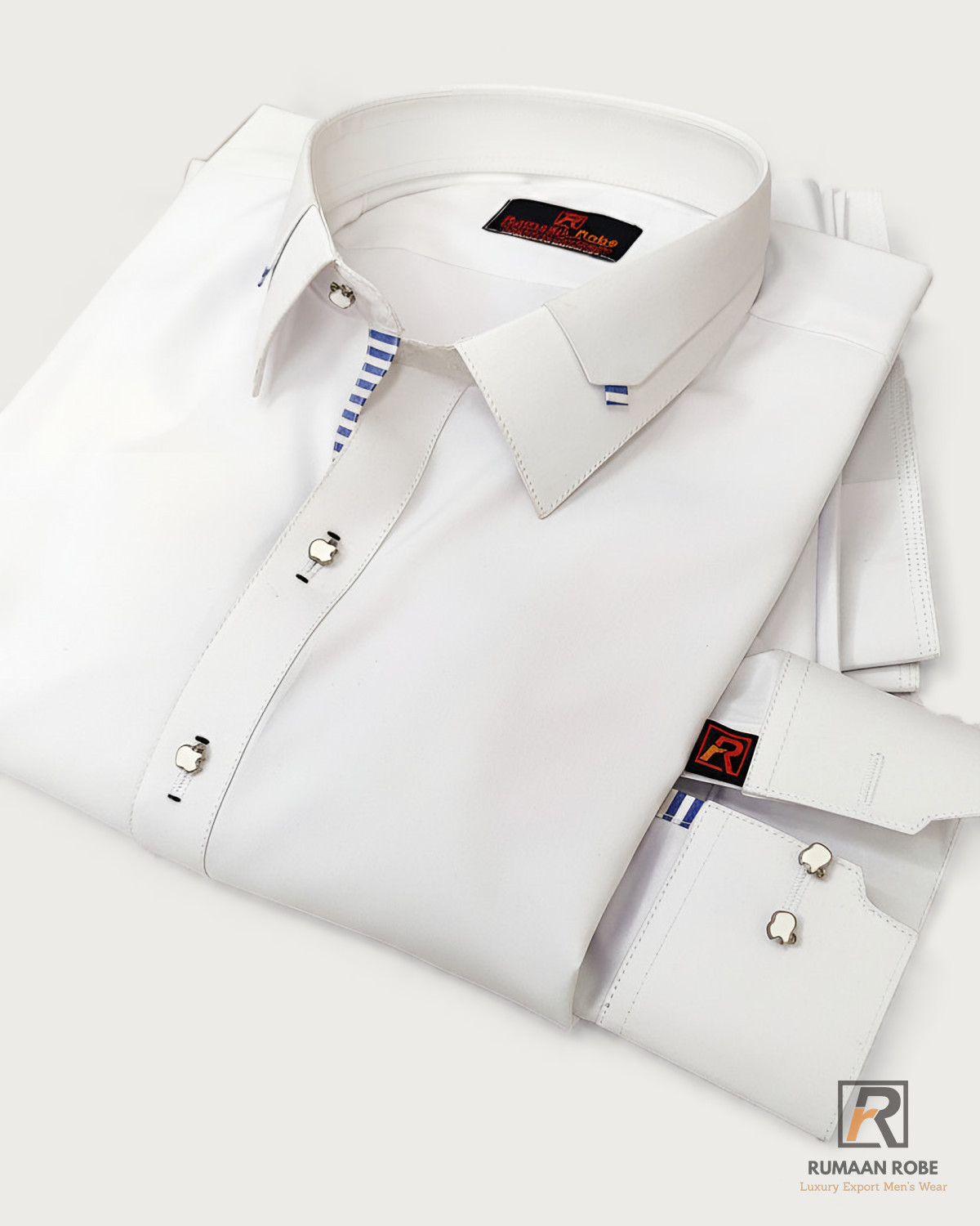 rr-classic-white-01-main White Blue-Stripe Classic Kameez Shalwar front