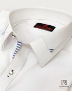 White Blue-Stripe Classic Kameez Shalwar collar