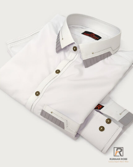 White Grey-Accent Classic Kameez Shalwar front