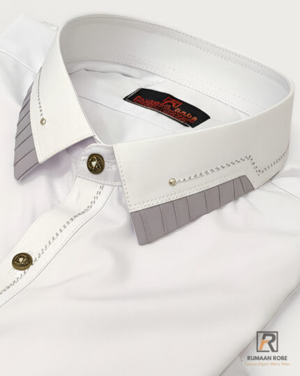 White Grey-Accent Classic Kameez Shalwar collar
