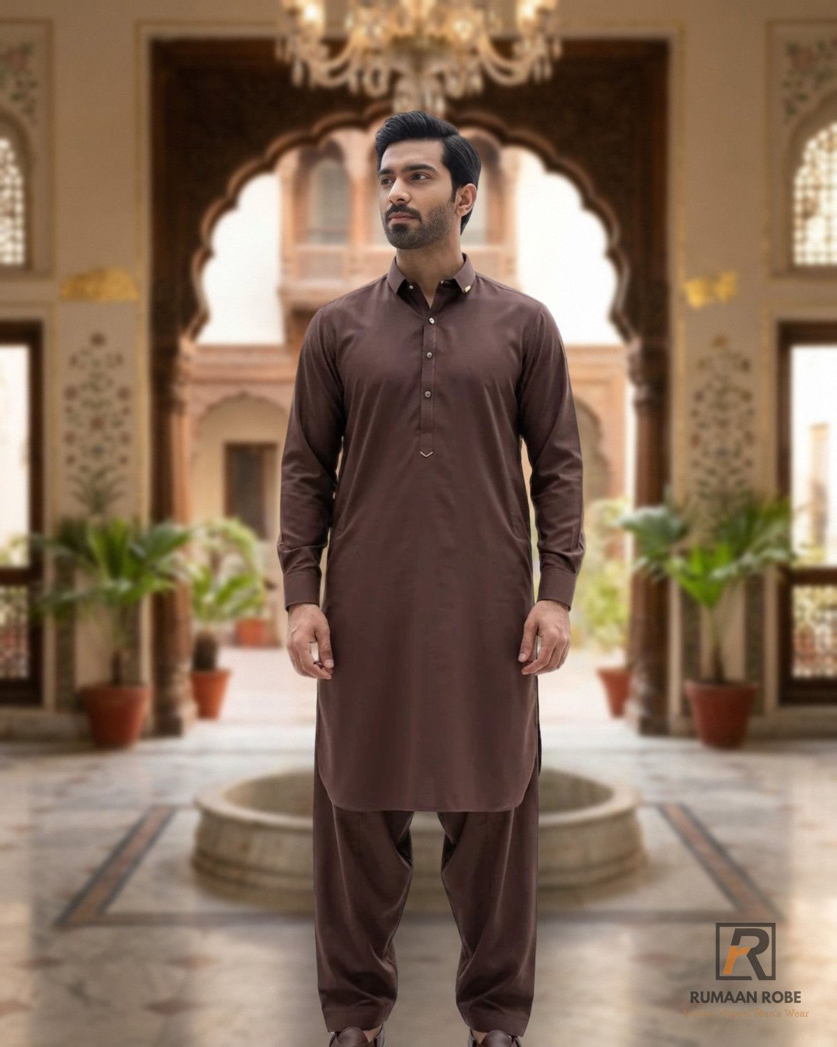 rr-signature-brown-ks-01-front Chocolate Brown Signature Kameez Shalwar – front