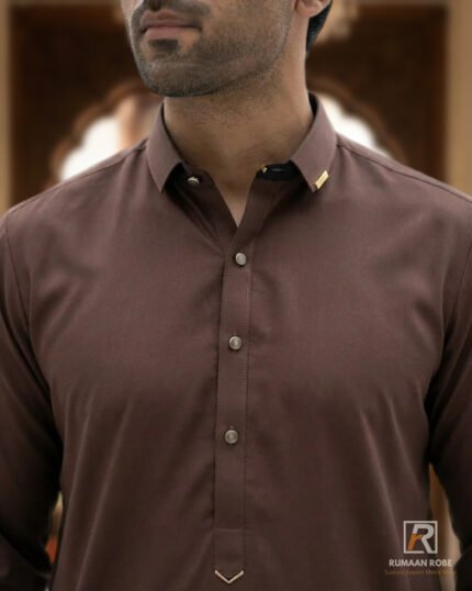 Chocolate Brown Signature Kameez Shalwar – close-up