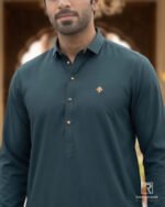 Teal Green Signature Kameez Shalwar – Rumaan Robe – close-up