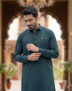 Teal Green Signature Kameez Shalwar – Rumaan Robe – cuff detail